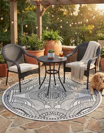 4' 1 x 4' 1 Easy-Clean Traditional Indoor / Outdoor Round Rug