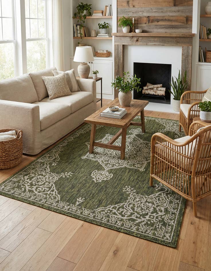 Detail image of  4' x 6'  Washable Traditional Indoor / Outdoor Rug