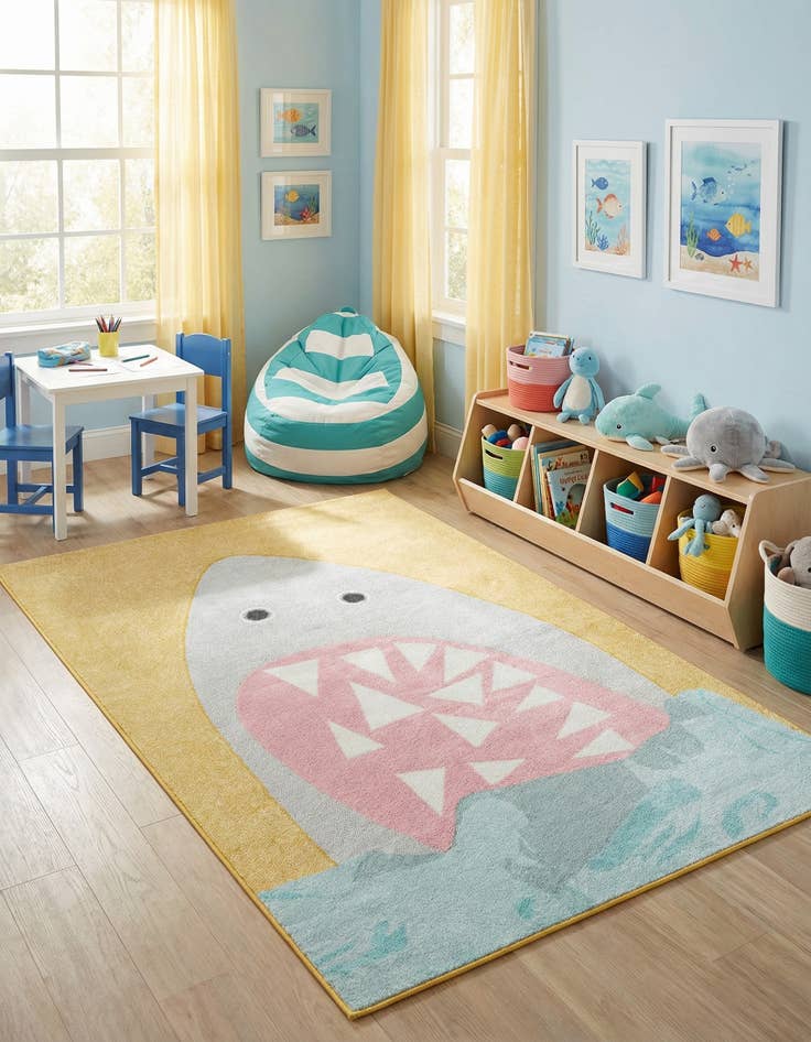 Detail image of 5' 3 x 8' Shark Whimsy Kids Rug