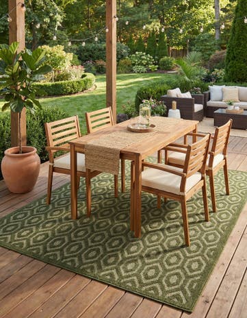 Green Easy-Clean Trellis Textured Indoor / Outdoor Rug