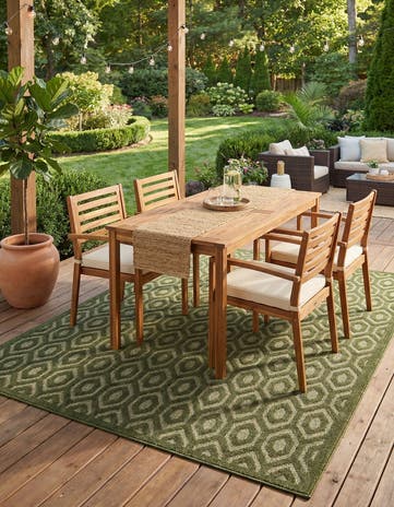 Green Easy-Clean Trellis Textured Indoor / Outdoor Rug