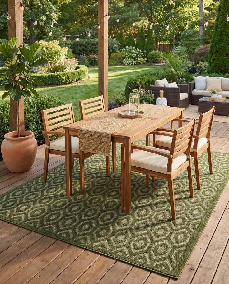 Detail image of 9' x 12' Easy-Clean Trellis Textured Indoor / Outdoor Rug