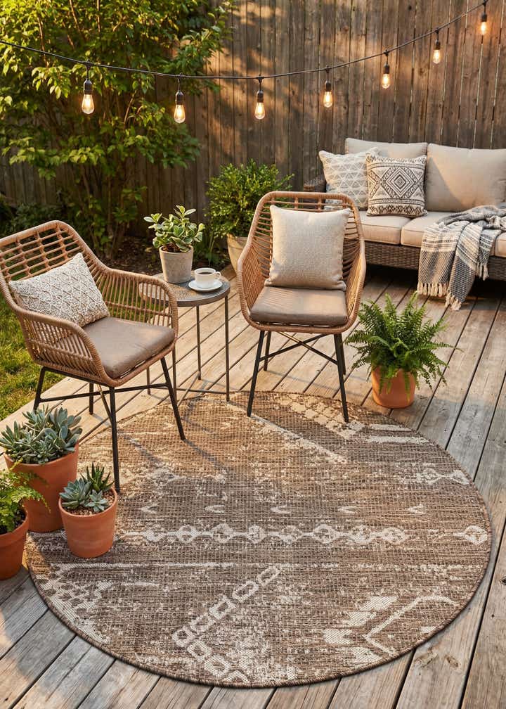 4' x 4' Easy-Clean Bohemian Indoor / Outdoor Round Rug