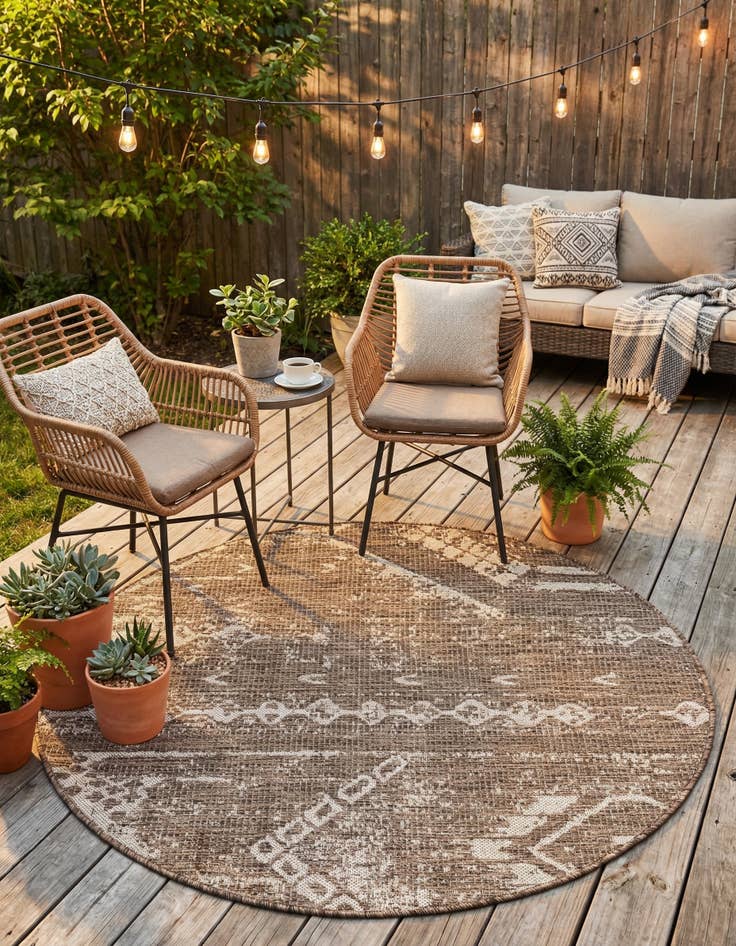 Detail image of 4' x 4'  Washable Bohemian Indoor / Outdoor Round Rug