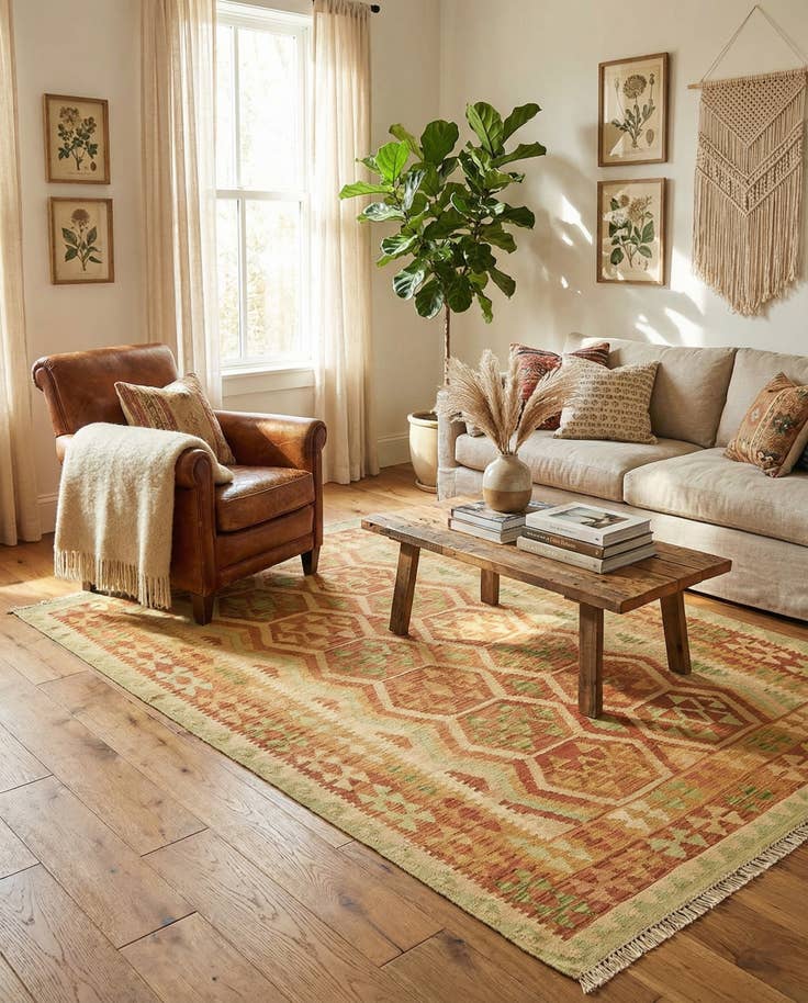 Detail image of 4' 10 x 6' 6 Hand Woven Kilim Waziri Wool Rug