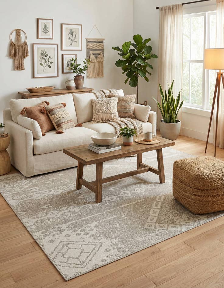 Detail image of  7' 10 x 10'  Washable Bohemian Indoor / Outdoor Rug