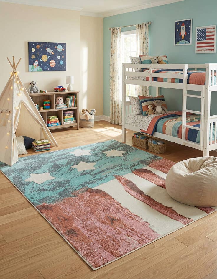 Detail image of 7' 10 x 10' American Flag Whimsy Kids Rug