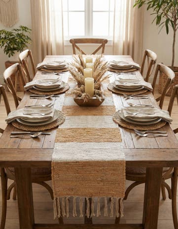 Beige Hand Woven Chindi Rag Table Runner Rug