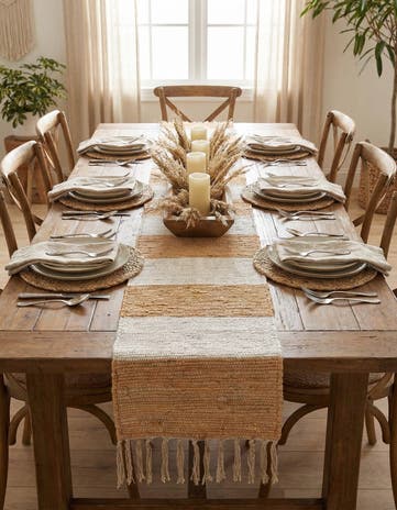 Beige Hand Woven Chindi Rag Table Runner Rug