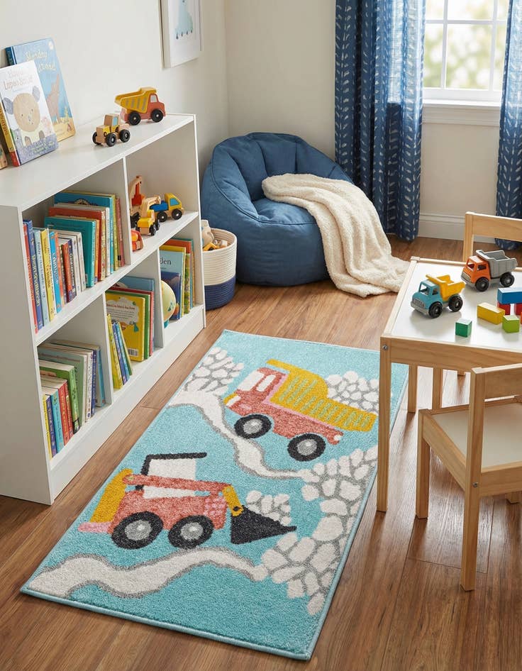 Detail image of 2' 2 x 4' Construction Whimsy Kids Runner Rug