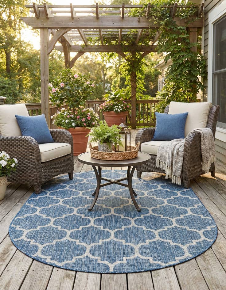 Detail image of 5' 3 x 8'  Washable Trellis Indoor / Outdoor Oval Rug