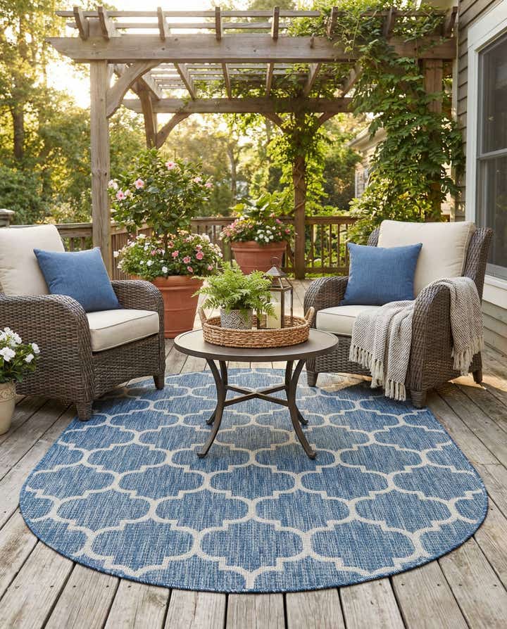 5' 3 x 8' Easy-Clean Lattice Indoor / Outdoor Oval Rug