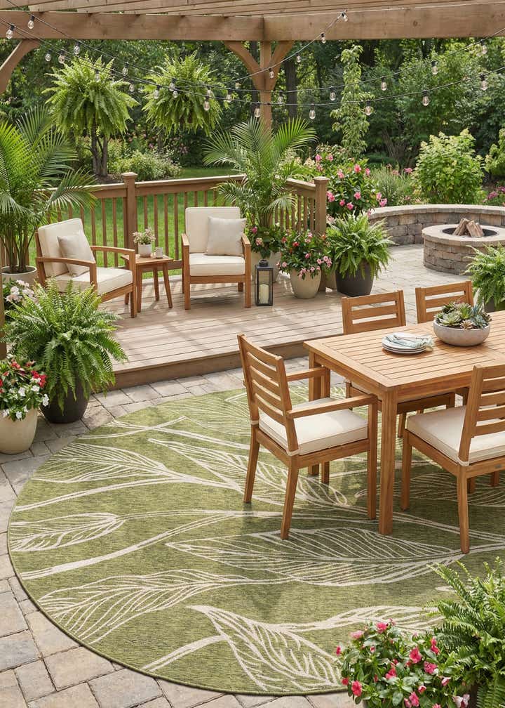 13' x 13' Easy-Clean Botanical Indoor / Outdoor Round Rug