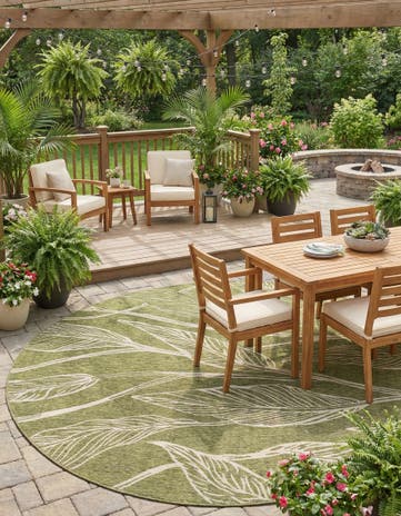 13' x 13' Easy-Clean Botanical Indoor / Outdoor Round Rug
