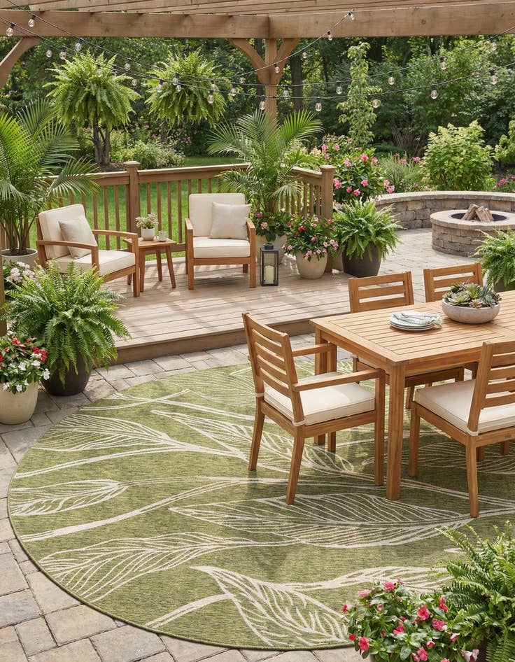 Detail image of 13' x 13' Easy-Clean Botanical Indoor / Outdoor Round Rug