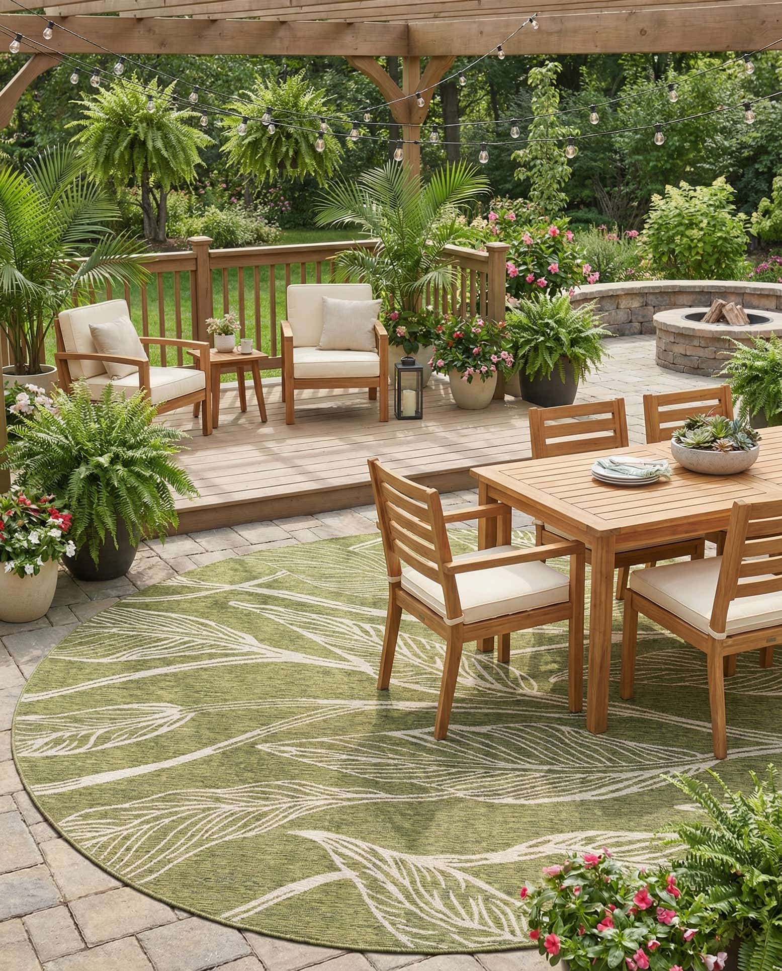 13' x 13' Easy-Clean Botanical Indoor / Outdoor Round Rug