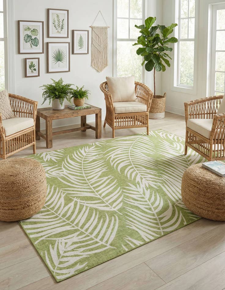 Detail image of  7' 10 x 11'  Washable Botanical Indoor / Outdoor Rug