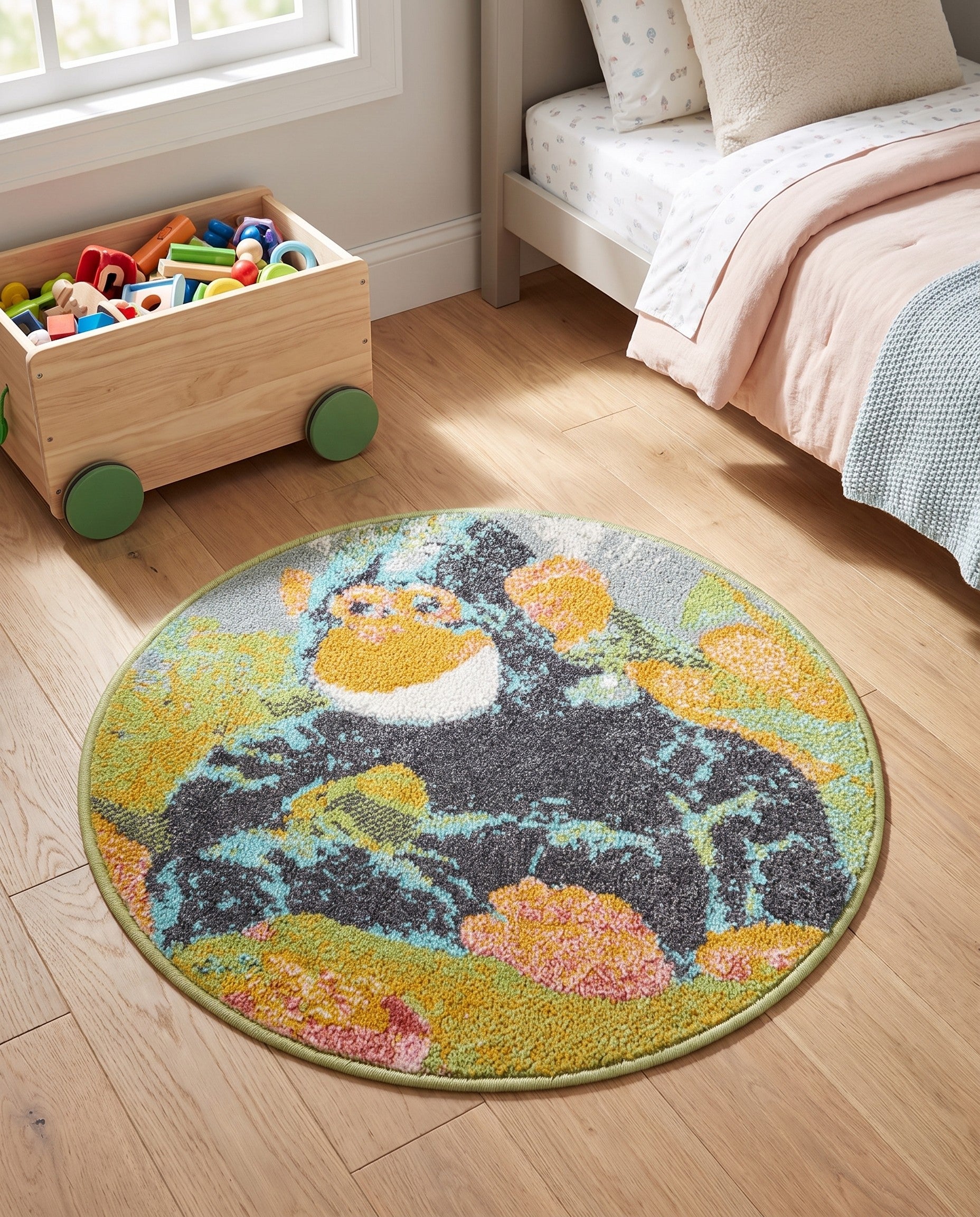 2' 2 x 2' 2 Gorilla Whimsy Kids Round Rug