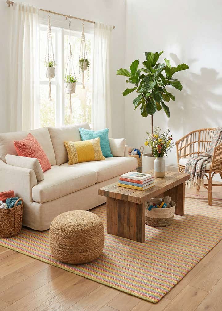 5' 1 x 8' Hand Woven Happy Rugs Happy Home Wool