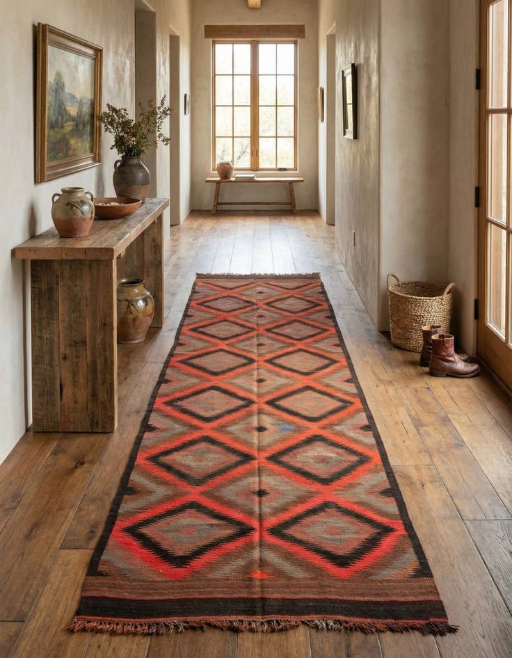 Detail image of 4' 4 x 14' 6  Hand Woven Kilim Maymana Wool Runner Rug