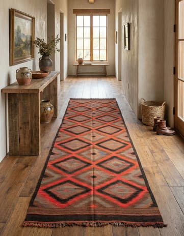 4' 4 x 14' 6 Hand Woven Kilim Maymana Wool Runner Rug