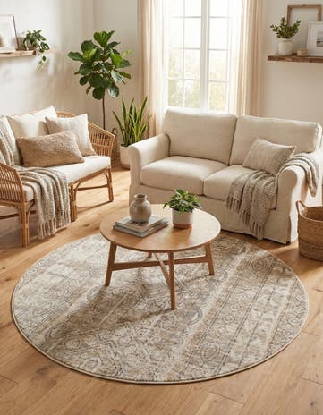 Ivory Oregon Round Rug
