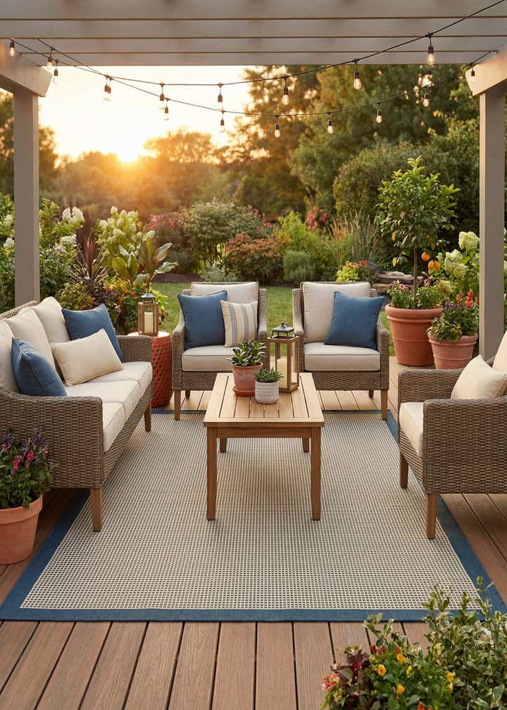 7' 10 x 10' Easy-Clean Border Indoor / Outdoor Rug