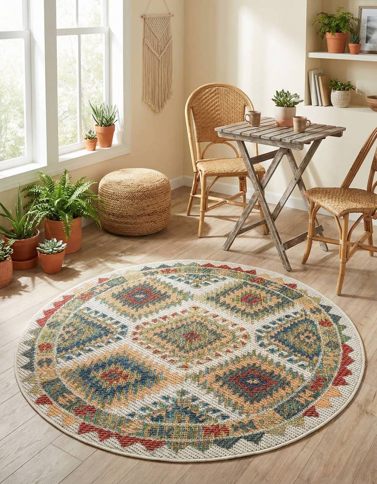 Detail image of 3' x 3'  Washable Baja Indoor / Outdoor Round Rug
