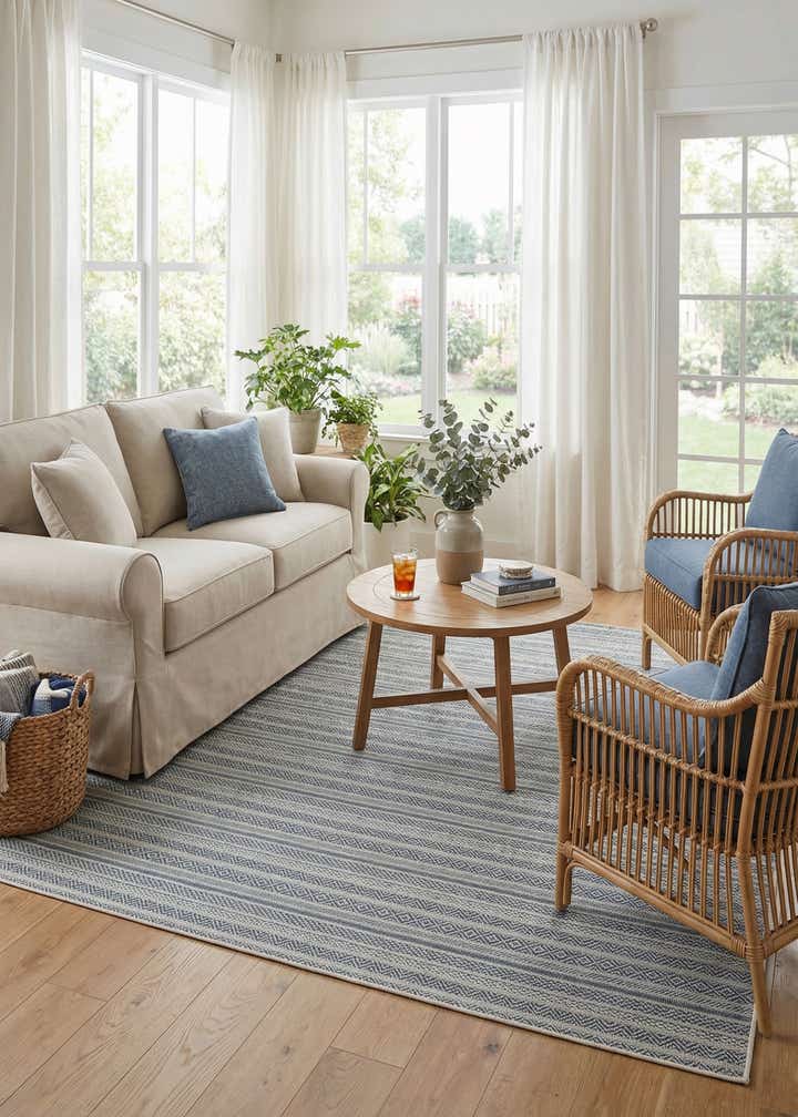 7' 10 x 7' 10 Easy-Clean Striped Indoor / Outdoor Square Rug