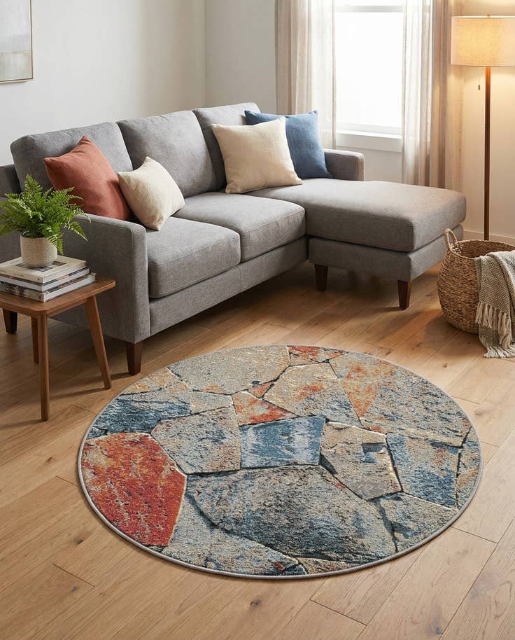 Detail image of 4' x 4' Easy-Clean Modern Indoor / Outdoor Round Rug