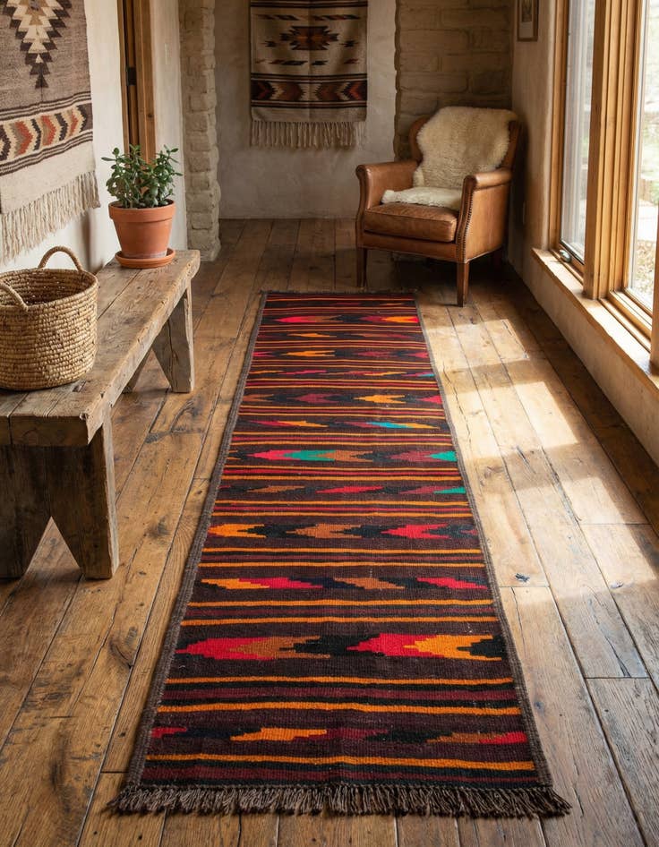 Detail image of 1' 10 x 10' 6  Hand Woven Kilim Fars Wool Runner Rug