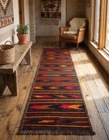 1' 10 x 10' 6 Hand Woven Kilim Fars Wool Runner Rug