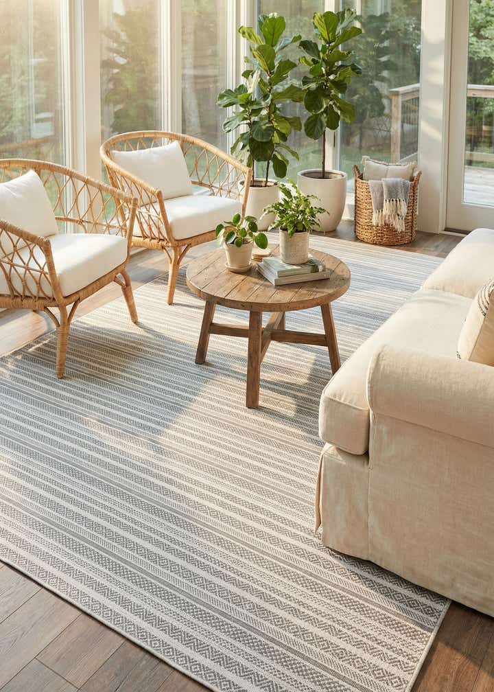 10' x 13' Easy-Clean Striped Indoor / Outdoor Rug