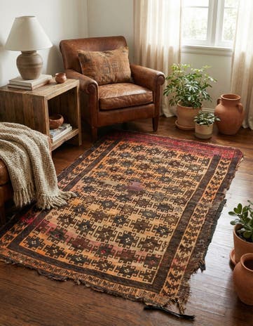 4' 7 x 6' 7 Hand Knotted Balouch Persian Wool Rug