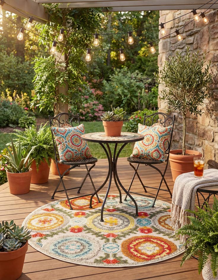 Detail image of 3' x 3'  Washable Casablanca Indoor / Outdoor Round Rug