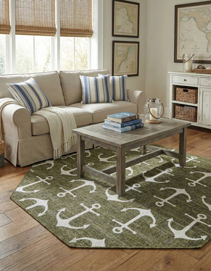 Detail image of 7' 10 x 7' 10  Washable Coastal Indoor / Outdoor Octagon Rug