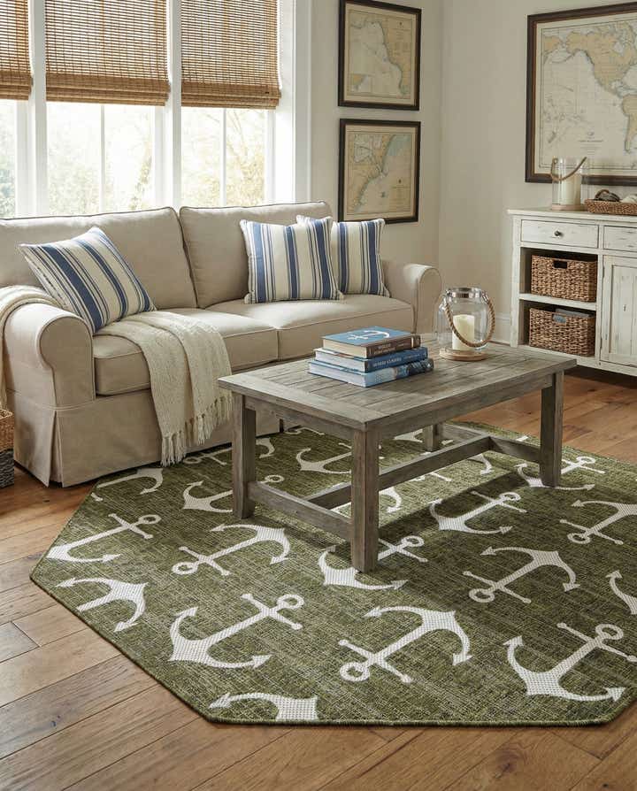 7' 10 x 7' 10 Easy-Clean Coastal Indoor / Outdoor Octagon Rug