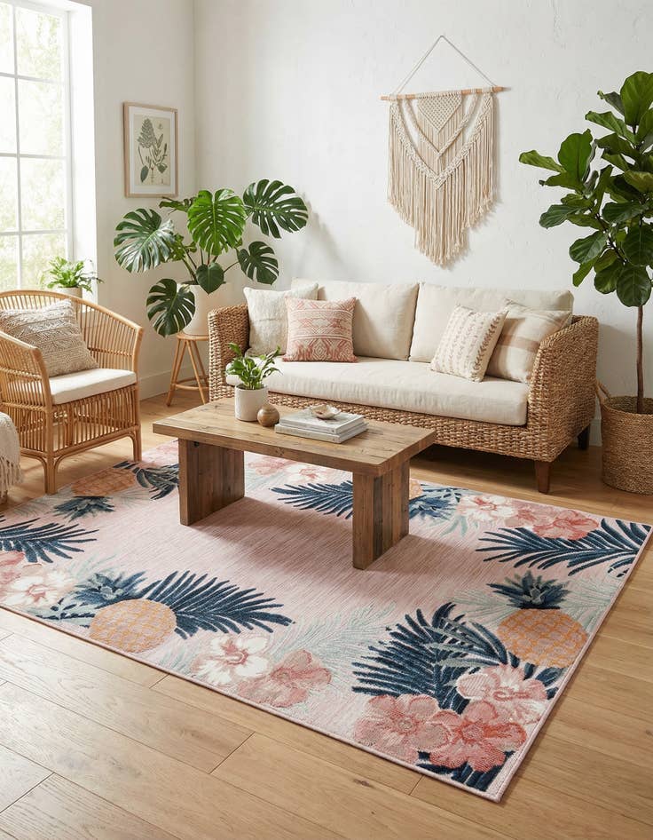 Detail image of 5' 2 x 8'  Washable Botanical Indoor / Outdoor Rug
