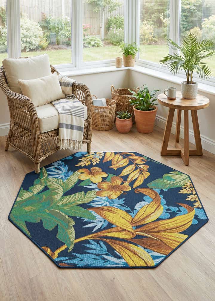 4' x 4' Easy-Clean Botanical Indoor / Outdoor Octagon Rug