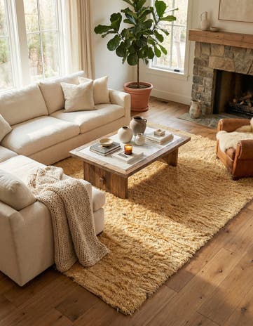 6' 7 x 9' 7 Hand Knotted Solid Shag Wool Rug