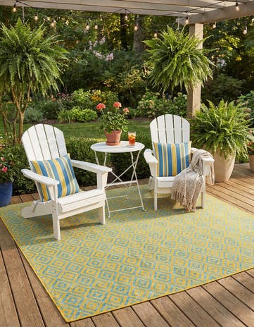 Yellow and Aqua Easy-Clean Jill Zarin Costa Rica Indoor / Outdoor Square Rug