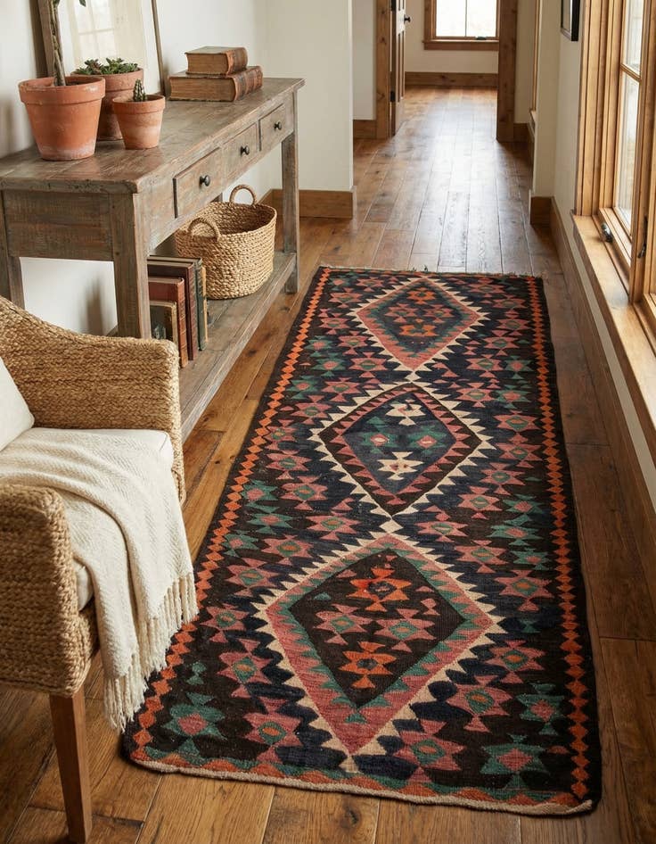 Detail image of 4' 7 x 9' 5  Hand Woven Kilim Fars Wool Runner Rug