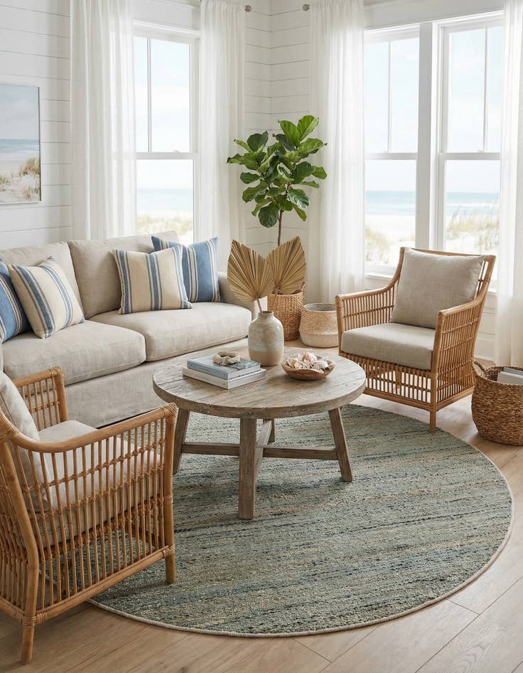 Detail image of  5' 3 x 5' 3  Hand Woven Palm Beach Jute Round Rug