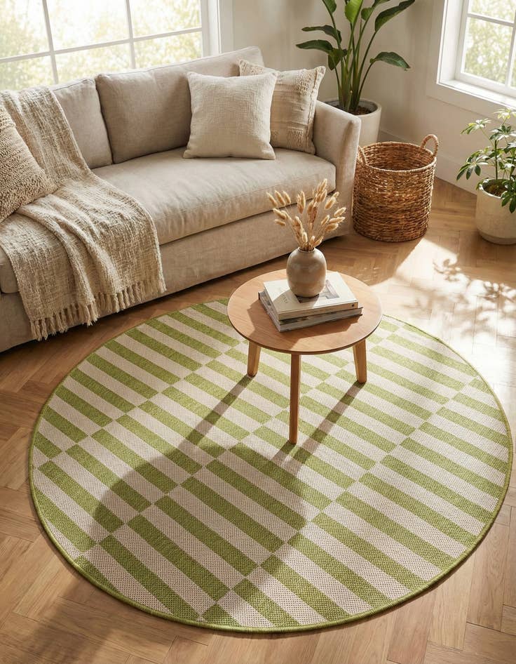 Detail image of 4' x 4'  Washable Striped Indoor / Outdoor Round Rug