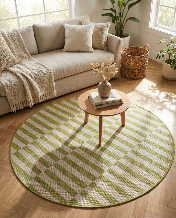 4' x 4' Easy-Clean Striped Indoor / Outdoor Round Rug
