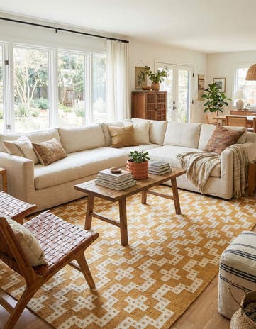 Gold and Ivory Hand Woven Kilim Wool Rug