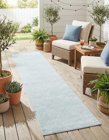 Light Blue Easy-Clean Sabrina Soto Indoor / Outdoor Runner Rug