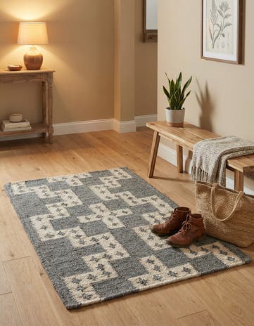 Gray and White Hand Woven Kilim Wool Rug