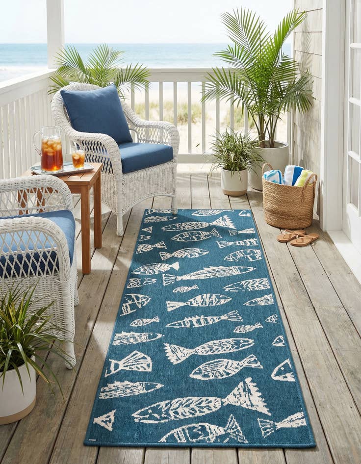 Detail image of 2' x 6'  Washable Coastal Indoor / Outdoor Runner Rug