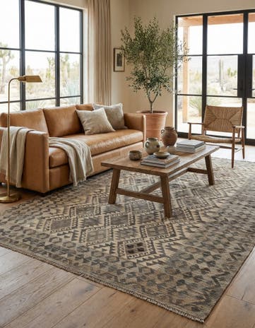 6' 8 x 9' 8 Hand Woven Kilim Maymana Wool Rug
